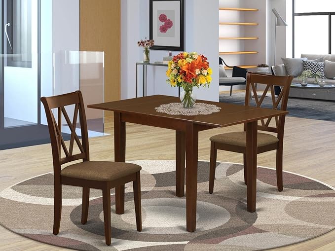 East West Furniture NDCL3-MAH-C Norden 3 Piece Kitchen Set Contains a Rectangle Table with Dropleaf and 2 Linen Fabric Dining Room Chairs, 30x48 Inch, Mahogany - LeafyLoom