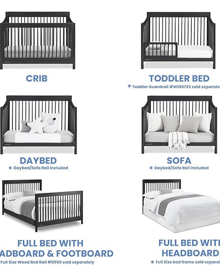 Delta Children Brooks 6-in-1 Convertible Crib - Greenguard Gold Certified, Midnight Grey - LeafyLoom