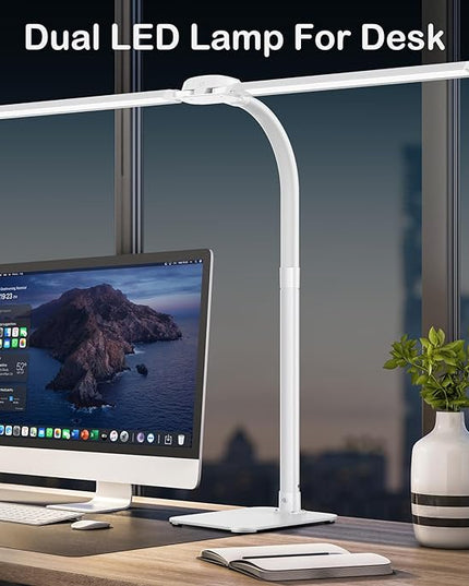 Desk Lamp with USB Charging Port for Home Office 24w Architect Remote Base Dual Task Led Light Modern 5 Color Modes Dimmable Adjustable Gooseneck Double Head Reading Drafting Eye Caring Tall Lamps - LeafyLoom