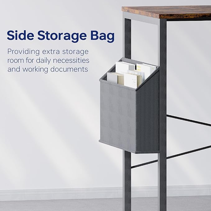 Pamray 47 Inch Computer Desk Small Spaces Desk with Storage Bag for Bedroom Writing and Home Office Work Small Study Desk Table Vintage - LeafyLoom