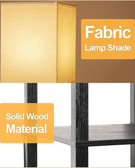 Floor Lamp with Shelves for Living Room, Shelf Floor Lamp with 3 CCT LED Bulb, Corner Display Standing Column Lamp Etagere Organizer Tower Nightstand with White Linen Shade for Bedroom, Office - LeafyLoom
