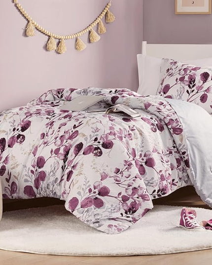 Codi Floral Twin Comforter Set for Teen Girls, Spring Lavender Bedding Sets with Soft Seersucker 2pcs - 1 Flower Comforters and 1 Pillows Case, Lilac Purple - LeafyLoom
