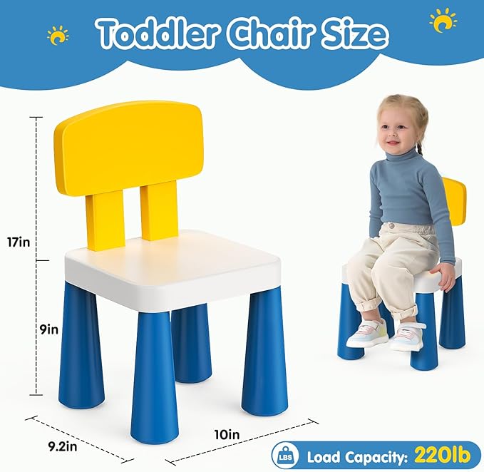Arscniek 2Pcs Plastic Toddler Chair, Lightweight and Sturdy Kids Chair, 17" Height Little Seat Chairs for Home, Kindergarten, Playroom, Lawn, Beach, Indoor or Outdoor Use for Girls Boys Age 3-7 (Blue) - LeafyLoom