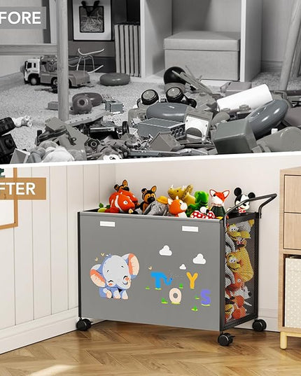 Toy Box Toy Storage - 72L Kids Toy Organizer with Wheels Toy Chest Storage Bins with Lids, Toy Boxes for Girls Boys, Stuffed Animals, Clothes, Bedroom, Living Room （grey） - LeafyLoom
