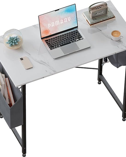 Pamray 32 Inch Computer Desk for Small Spaces with Storage Bag, Home Office Work Desk with Headphone Hook, Small Office Desk Study Writing Table - LeafyLoom