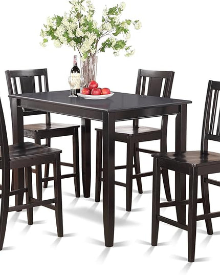 East West Furniture BUCK5-BLK-W 5 Piece Kitchen Counter Set Includes a Rectangle Dining Room Table and 4 Dining Chairs, 30x48 Inch, Black - LeafyLoom