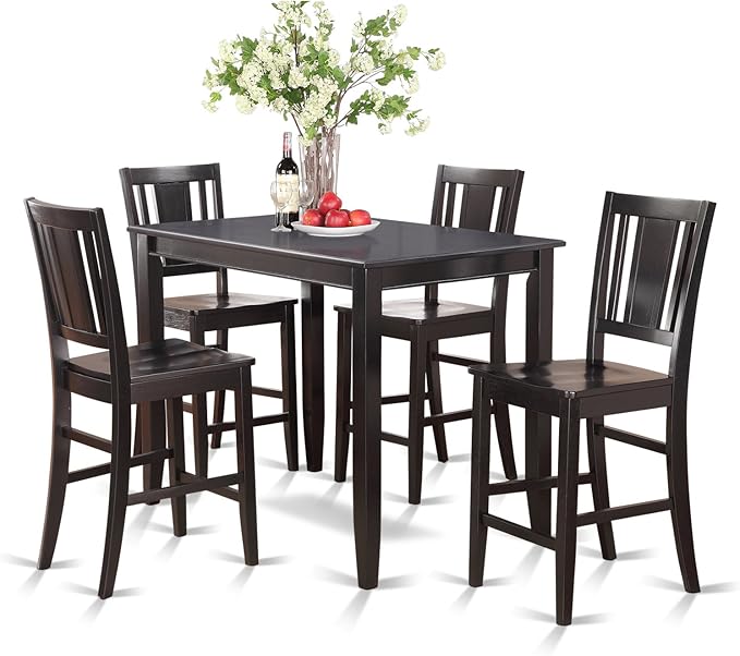 East West Furniture BUCK5-BLK-W 5 Piece Kitchen Counter Set Includes a Rectangle Dining Room Table and 4 Dining Chairs, 30x48 Inch, Black - LeafyLoom