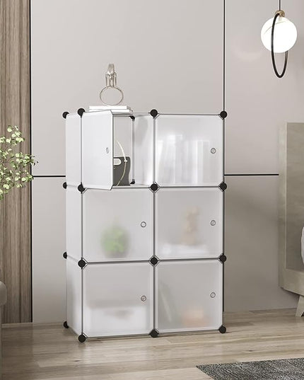 C&AHOME Cube Storage Organizer with Doors, 6-Cube Shelves, Closet Cabinet, DIY Plastic Modular Bookshelf Ideal for Bedroom, Living Room, 36.6”L x 12.4”W x 36.6”H White USBTM3006B-DOOR - LeafyLoom