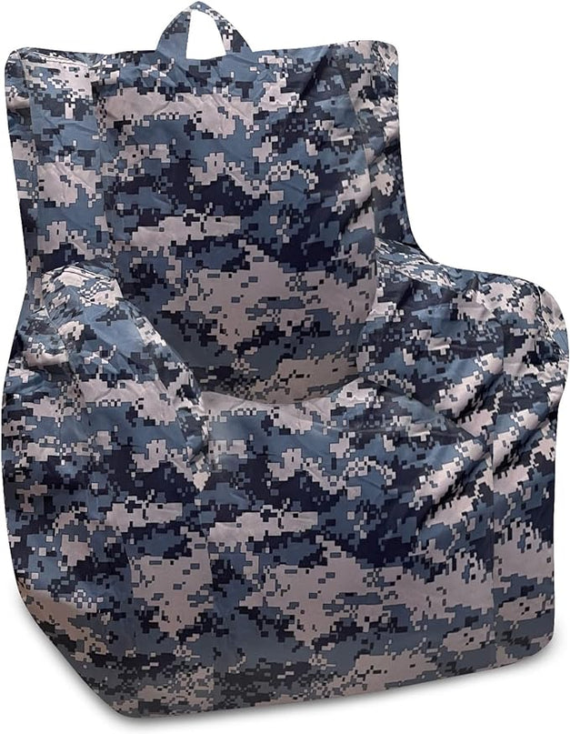 Posh Creations Structured Comfy Bean Bag Chair for Gaming, Reading and Watching TV, Pasadena Chair, Nylon - Camo Digital - LeafyLoom