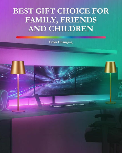 2-Pack Gold RGB Cordless Table Lamp, 5200mAh RGB 8 Modes & Touch Control Rechargeable Battery Desk Lamp, IP54 Waterproof outdoor table lamp for Bedroom/Outdoor/Restaurant/Camping/Bars(Gold) - LeafyLoom