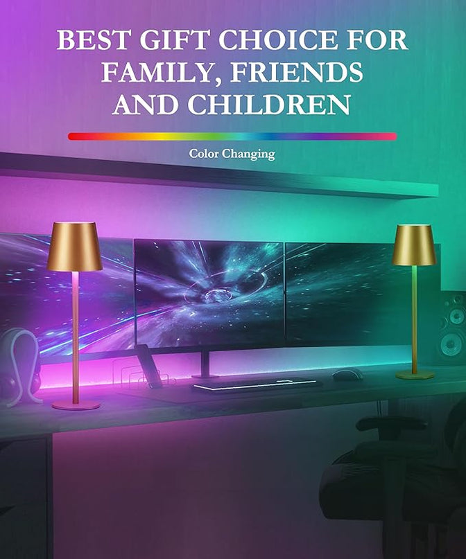 2-Pack Gold RGB Cordless Table Lamp, 5200mAh RGB 8 Modes & Touch Control Rechargeable Battery Desk Lamp, IP54 Waterproof outdoor table lamp for Bedroom/Outdoor/Restaurant/Camping/Bars(Gold) - LeafyLoom