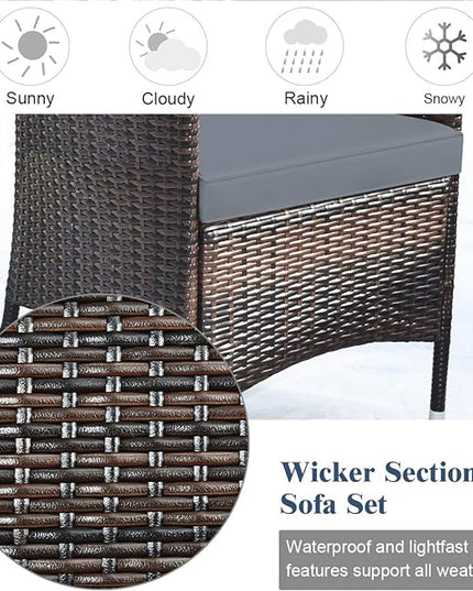 Goplus 4-Piece Rattan Patio Set, Outdoor/Indoor Wicker Conversation Set for Pool, Backyard, Lawn, Wicker Chairs and Sofa with Soft Cushion, Rattan Furniture with Tempered Glass Coffee Table - LeafyLoom