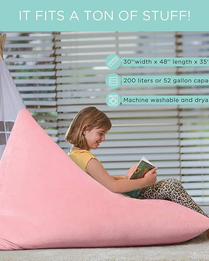 Aubliss Stuffed Animal Storage Bean Bag Chairs Cover, 50"x 35" Extra Large Velvet Bean Bags Chair for Kids & Adults, Ultra Soft Zipper Beanbag Toy Storage for Boys Girls - Pink - LeafyLoom