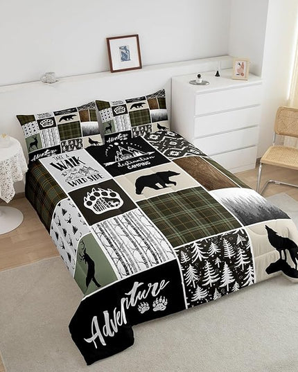 Camper Adventure Kids Comforter Set Full Size,Deer Antlers Bear Paws Rustic Farmhouse Bedding Set for Boys Girls Adults Room Decor,Atzec Arrows Boho Down Comforter,Camo Duvet Insert,2 Pillowcases - LeafyLoom