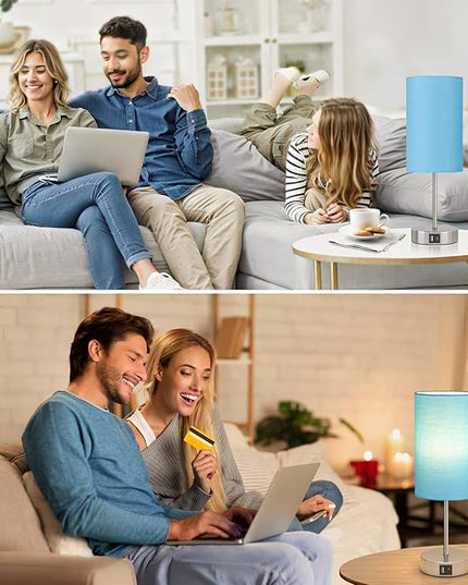 AKASUKI Table Lamp for Bedroom, 3 Way Dimmable Touch Lamp with Dual Charging Station, Small Bedside Lamps for Night Stands, Living Room, Office(LED Bulb Included) - LeafyLoom