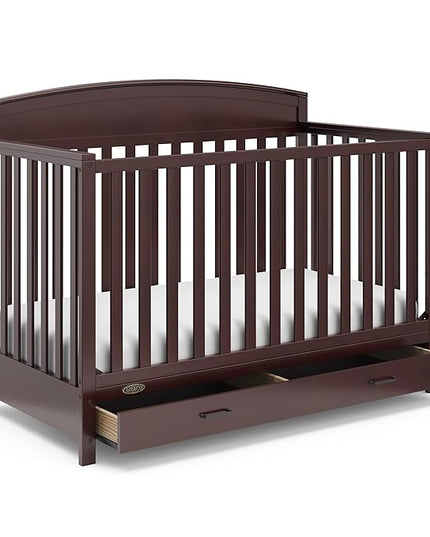 Graco Benton 5-in-1 Convertible Crib with Drawer (Espresso) - Converts from Baby Crib to Toddler Bed, Daybed and Full-Size Bed, Fits Standard Full-Size Crib Mattress, Adjustable Mattress Support Base - LeafyLoom