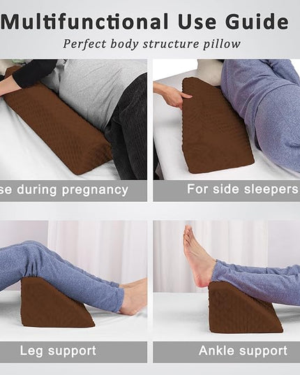 Wedge Pillow for Side Sleeping, Body Positioning Foam Wedge Pillow, Side Wedge Pillow for Sleeping Non-Slip Back Positioning Pillow for Bed Sore Wedge (Brown) - LeafyLoom
