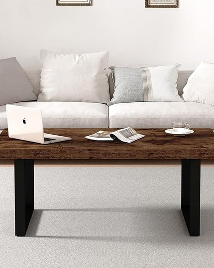 IBF Rustic Coffee Table, Industrial Simple Wooden Living Room Table, Modern Minimalist Farmhouse Rectangle Center Table, Wood and Metal Vintage Tea Coffee Table for Home Bedroom, Rustic Brown, 39 Inch - LeafyLoom