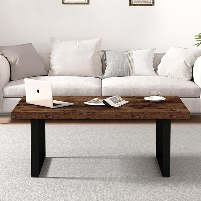 IBF Rustic Coffee Table, Industrial Simple Wooden Living Room Table, Modern Minimalist Farmhouse Rectangle Center Table, Wood and Metal Vintage Tea Coffee Table for Home Bedroom, Rustic Brown, 39 Inch - LeafyLoom