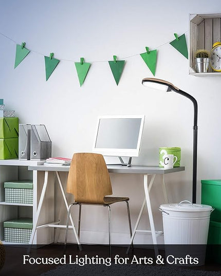 Brightech Litespan - LED Floor Reading Lamp, Modern Wooden Style, Adjustable Gooseneck, 850-950 Lumens, 12W, 3-Year Warranty - LeafyLoom