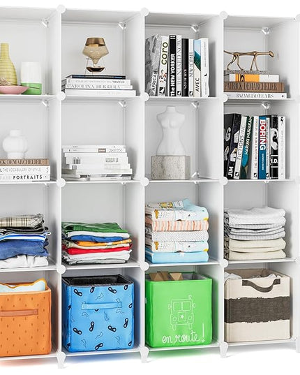 FUNLAX Cube Storage Shelf, 16 Storage Cubes Closet Organizers and Storage Portable Cube Storage Organizer Plastic Bookshelf Bookcase for Study Room, Bedroom, Office, White - LeafyLoom