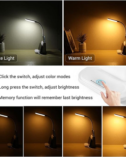 LED Desk Lamp, NovoLido Rechargeable Lamp with USB Charging Port/Pen Holder/Phone Holder, Small Study Cute for Kids/Home/Office/Dorm, Flexible Portable Bedside Table Reading (White) - LeafyLoom