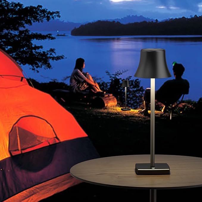 SAKRINGT LED Cordless Table Lamps Rechargeable,5000mAh Battery Operated Table Light,3 Color Stepless Dimming,Portable Small Desk Lamp in Aluminum for Party Patio Restaurant Indoor/Outdoo - LeafyLoom