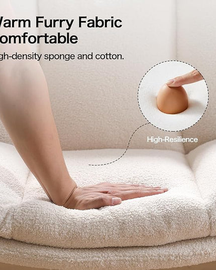 LEAGOO Armless Desk Chair, Office Chair with Wheels, Desk Chair with Furry, Modern Swivel Height Adjustable Office Chair with Wide Seat for Home, Office, Make Up, Bed Room - Cream White - LeafyLoom