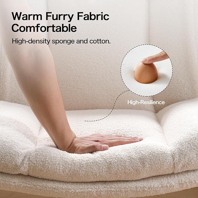 LEAGOO Armless Desk Chair, Office Chair with Wheels, Desk Chair with Furry, Modern Swivel Height Adjustable Office Chair with Wide Seat for Home, Office, Make Up, Bed Room - Cream White - LeafyLoom