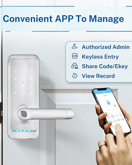 Keypad Smart Door Lock with Handle: Kucacci Keyless Entry Smart Lock for Front Door - Electronic Code for Exterior Door - Retrofit Knob Deadbolt Lock(Silver) KeylessLockforSmartHome