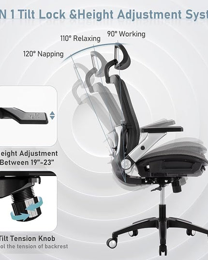 COLAMY Executive Mesh Office Chair with Footrest, Ergonomic Chair High Back with Adjustable Lumbar Support, Computer Desk Chair for Office/Work-Black - LeafyLoom
