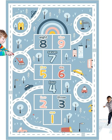 Kids Rug Play Mat, Car Rug, Hopscotch Rug, Hopscotch Mat for Kids, Can Be Used to Play with Cars Kids Carpet Play Mat,(Blue,80×160cm/32×63IN) - LeafyLoom