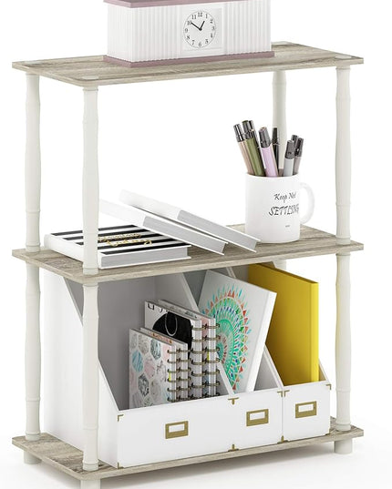 Furinno Turn-N-Tube 3-Tier Compact Multipurpose Shelf Display Rack with Classic Tube, Sonoma Oak/White - LeafyLoom