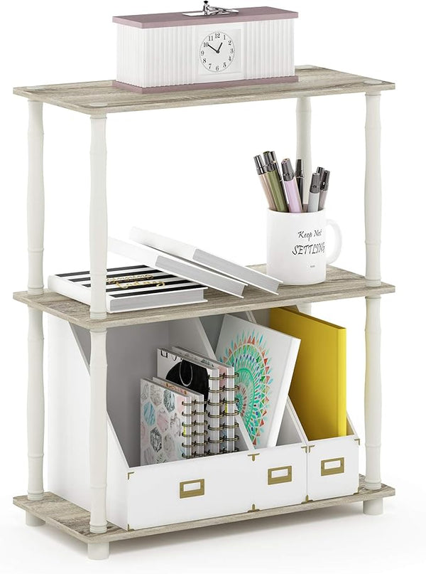 Furinno Turn-N-Tube 3-Tier Compact Multipurpose Shelf Display Rack with Classic Tube, Sonoma Oak/White - LeafyLoom
