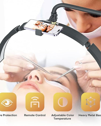 MYSWEETY Lash Light for Eyelash Extensions, 29'' Foldable LED Floor Lamps, Esthetician Light with Phone Holder & Stand Tray, Half Moon Lamp for Tattoo, Nails, Beauty, Filming Content Creation - LeafyLoom