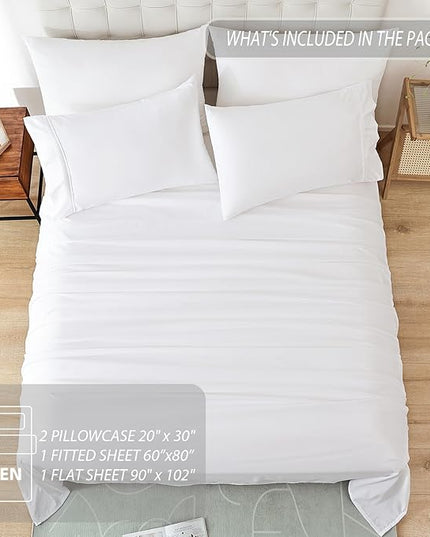 Queen Sheet Set - White Soft Breathable Bed Sheets for Queen Size Bed, Fit Deep Pocket Hotel Lxuury Sheets, Silky Cooling Bedding Sheets and Pillowcases, Wrinkle Free Oeko-Tex Sheets 4 Piece - LeafyLoom