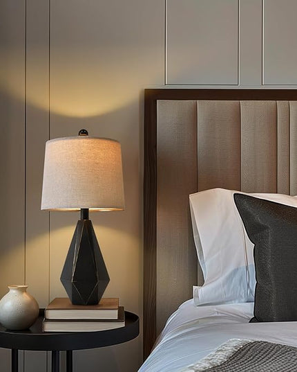 PoKat 20.25'' Table Lamp for Bedroom - Single Bedside Lamp for Night Stand, Small Bedroom Lamp, Modern Night Stand Lamp with Shade, Farmhouse Table Lamp for Living Room, Kids Room, End Table, Black - LeafyLoom