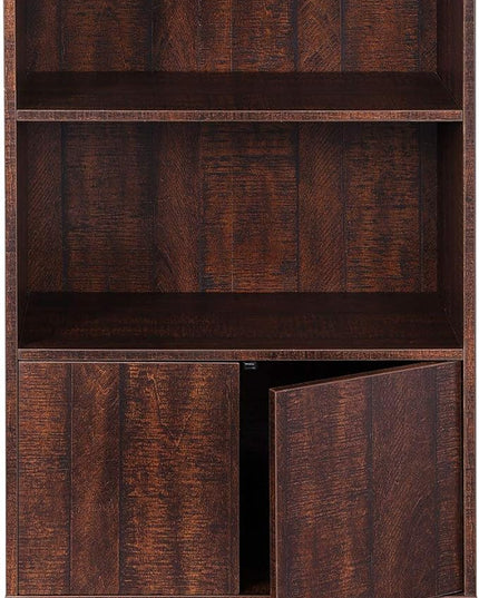 VASAGLE Bookcase, 2-Tier Retro Bookshelf with Doors, Storage Cabinet for Books, Photos, Decorations in Living Room, Office, Study, Mid-Century Style, Walnut Color ULBC09BY - LeafyLoom