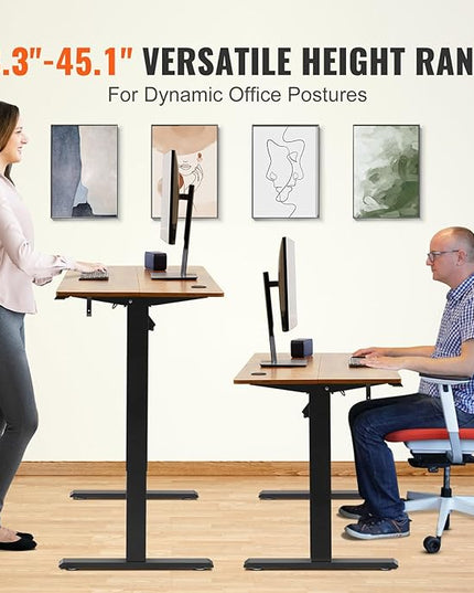 VEVOR Height Adjustable Desk, 55.1 x 23.6 in, 3-Key Modes Electric Standing Desk,Whole Piece Desk Board, Sturdy Dual Metal Frame, Max. Bearing 180 LBS Computer Sit Stand up Desk, for Home and Office - LeafyLoom