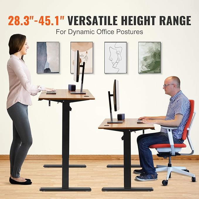 VEVOR Height Adjustable Desk, 55.1 x 23.6 in, 3-Key Modes Electric Standing Desk,Whole Piece Desk Board, Sturdy Dual Metal Frame, Max. Bearing 180 LBS Computer Sit Stand up Desk, for Home and Office - LeafyLoom