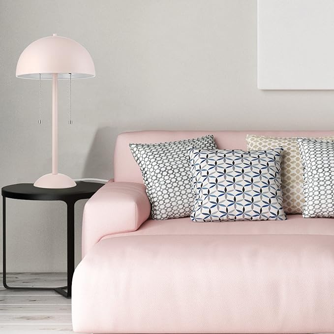 Globe Electric 65531 Luna 21" 2-Light Table Lamp, Matte Blush Pink, Double Plated Nickel On/Off Pull Chains - LeafyLoom