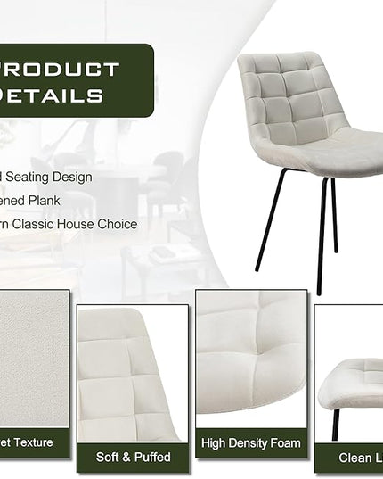 NicBex Velvet Dining Chairs, Upholstered Reception Chairs, Tufted Accent Chair with Metal Legs for Home Kitchen, Living Room, Set of 2, White - LeafyLoom