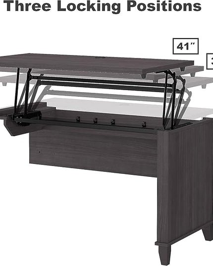 Bush SET015SG Somerset 35-Inch -41-Inch Adjustable Desk with Hutch, Storm Gray - LeafyLoom