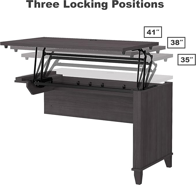 Bush SET015SG Somerset 35-Inch -41-Inch Adjustable Desk with Hutch, Storm Gray - LeafyLoom