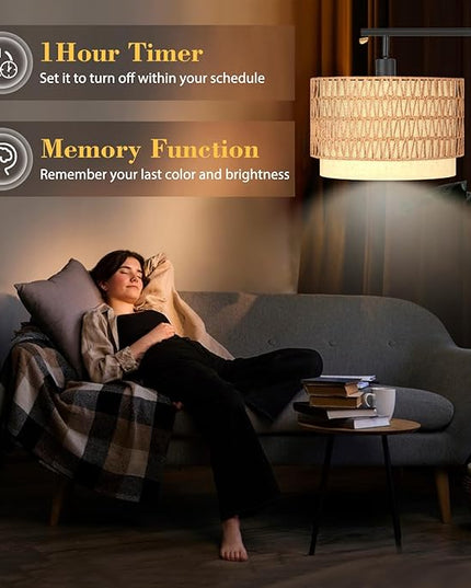 Pesare Rattan Floor Lamp Boho with Remote Control for Living Room,Stepless Dimmable LED Floor Lamp with 4 Color Temperature,Standing Lamps with Tall lamp for Living Room, Bedroom,Office… - LeafyLoom