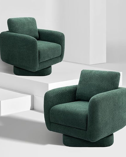 COLAMY Swivel Accent Chairs Set of 2, 32Inches Wide Upholstered Armchair with Plush Back Pillow for Living Room, Modern Sofa Corner Chair for Nursery/Living Room/Bedroom-Green - LeafyLoom