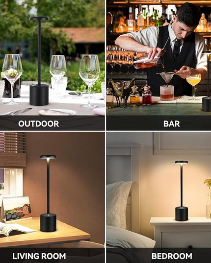 Rechargeable LED Wireless Touch Desk Lamps Set of 2, 5000mAh Battery Operated Lamp, 3 Color Modes with Memory Function and Stepless Dimming Desk Lamp for Restaurant/Bedroom/Terrace (Black) - LeafyLoom