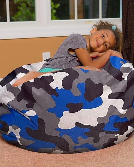 Posh Creations Bean Bag Chair for Kids, Teens, and Adults Includes Removable and Machine Washable Cover, Soft Nylon - Camo Blue and Brown, 38in - Large - LeafyLoom