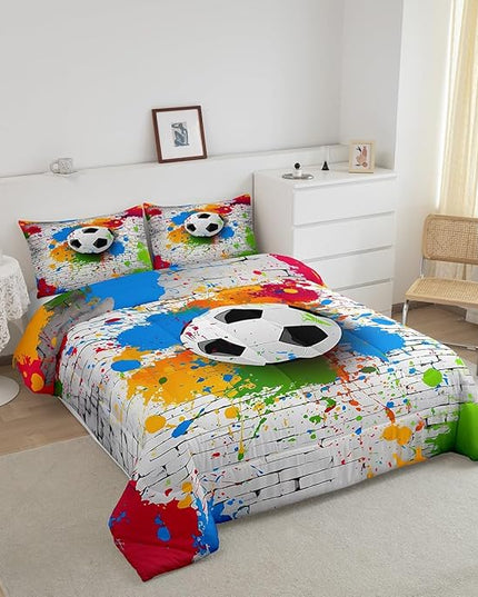 Feelyou Football Bedding Set Rugby Sports Comforter Set Soccer Ball Game Comforter for Boys Girls Teens Decor Gift for Football Lover Duvet Set King Size with 2 Pillow Case Boys - LeafyLoom