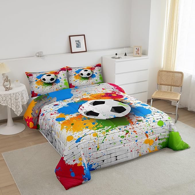 Feelyou Football Bedding Set Rugby Sports Comforter Set Soccer Ball Game Comforter for Boys Girls Teens Decor Gift for Football Lover Duvet Set King Size with 2 Pillow Case Boys - LeafyLoom
